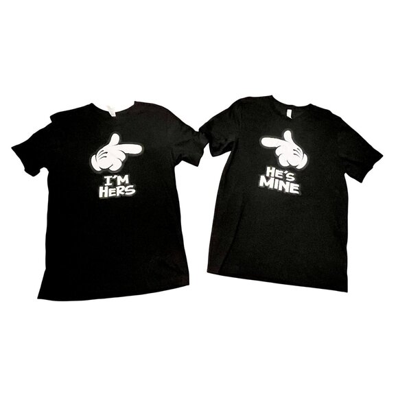 He's Mine, She's Mine Tee Shirts, Disney Wedding Shirts, Both Large NWOT - Picture 1 of 10
